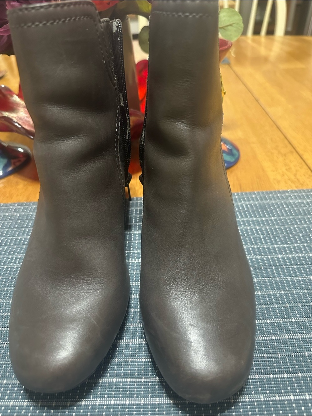 Clarks Black Leather Ankle Booties with Side Zip